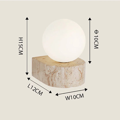 Yellow Travertine Stone Wall Lamp – Japanese-Inspired LED Sconce with Frosted Glass Shade, Warm White Natural Stone Light
