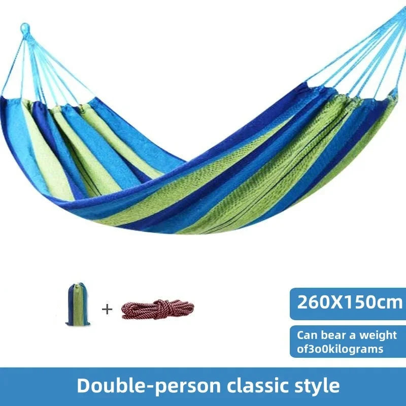 Striped Canvas Double Hammock – Soft Cotton Swing Bed for 2, 200 kg Capacity, Indoor & Outdoor Camping, Backyard & Patio