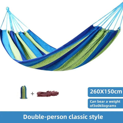 Striped Canvas Double Hammock – Soft Cotton Swing Bed for 2, 200 kg Capacity, Indoor & Outdoor Camping, Backyard & Patio