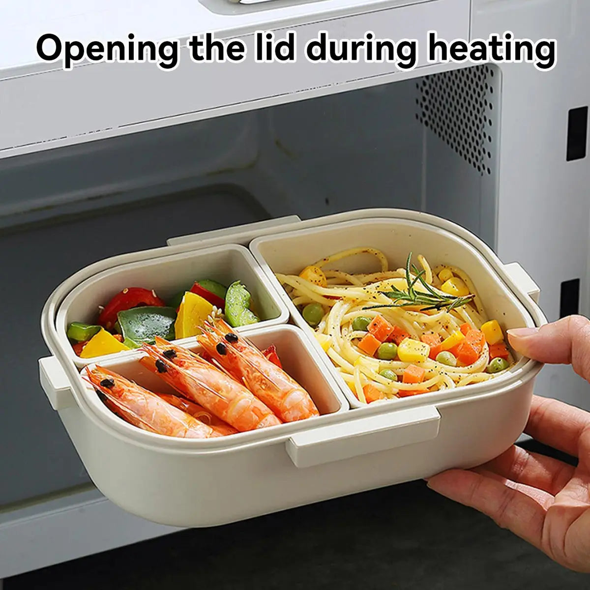 FreshMate Portable Bento Lunch Box – 3 Removable Leak-Proof Compartments with Side Locks, Meal Prep Container in White or Grey