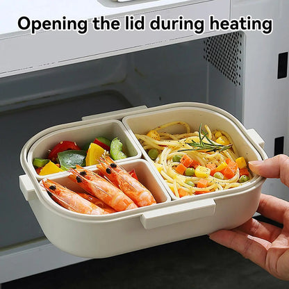 FreshMate Portable Bento Lunch Box – 3 Removable Leak-Proof Compartments with Side Locks, Meal Prep Container in White or Grey