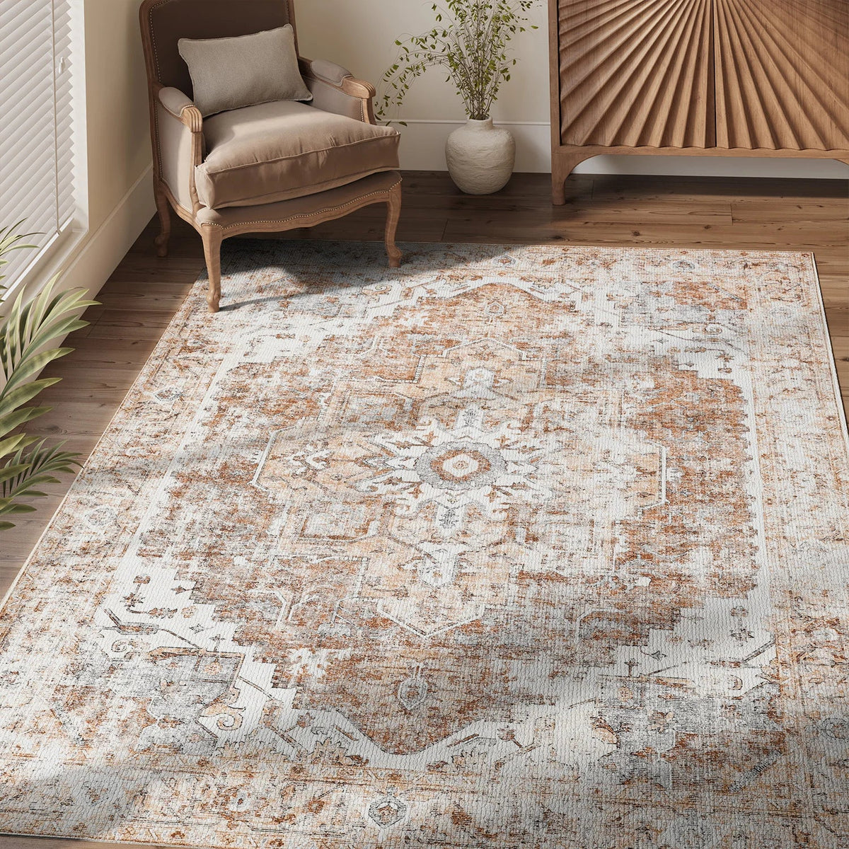 Heritage Medallion Oriental Area Rug – Foldable Non-Slip Vintage Carpet, Hallway Runner & Living Room Rug in 4 Sizes