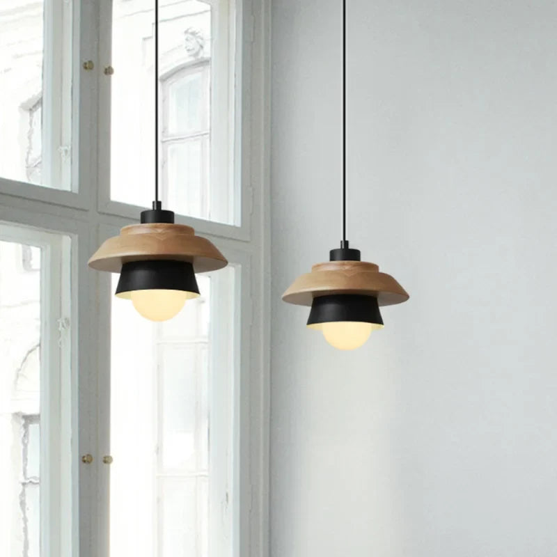 Nordic Wooden Macaron Pendant Light – Layered Wood & Color Hanging Lamp for Kitchen, Dining & Kids Room, Warm or Cool White