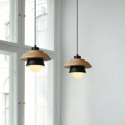Nordic Wooden Macaron Pendant Light – Layered Wood & Color Hanging Lamp for Kitchen, Dining & Kids Room, Warm or Cool White