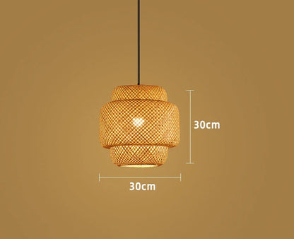 Handwoven Natural Bamboo & Rattan Pendant Light – Boho Woven Hanging Lamp Shade for Dining Room, Living Room & Bedroom