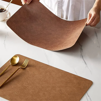 DuoMat Double-Sided Faux Leather Placemats – Heat-Resistant Waterproof PU Leather Table Mats, Set of 4 or 6, 7 Colors