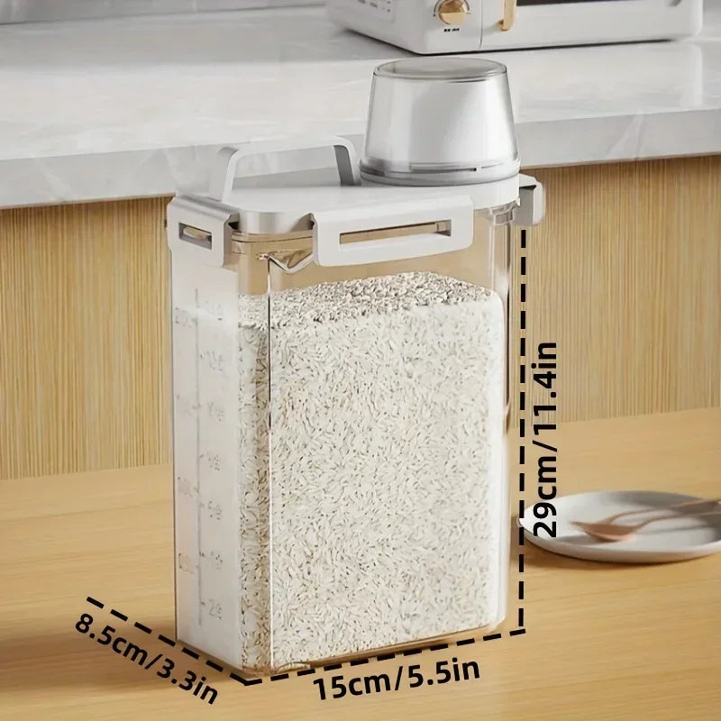 Airtight 2.5L Grain Storage Container – Rice, Cereal & Flour Dispenser with Measuring Cup, Moisture-Proof Pantry Organizer