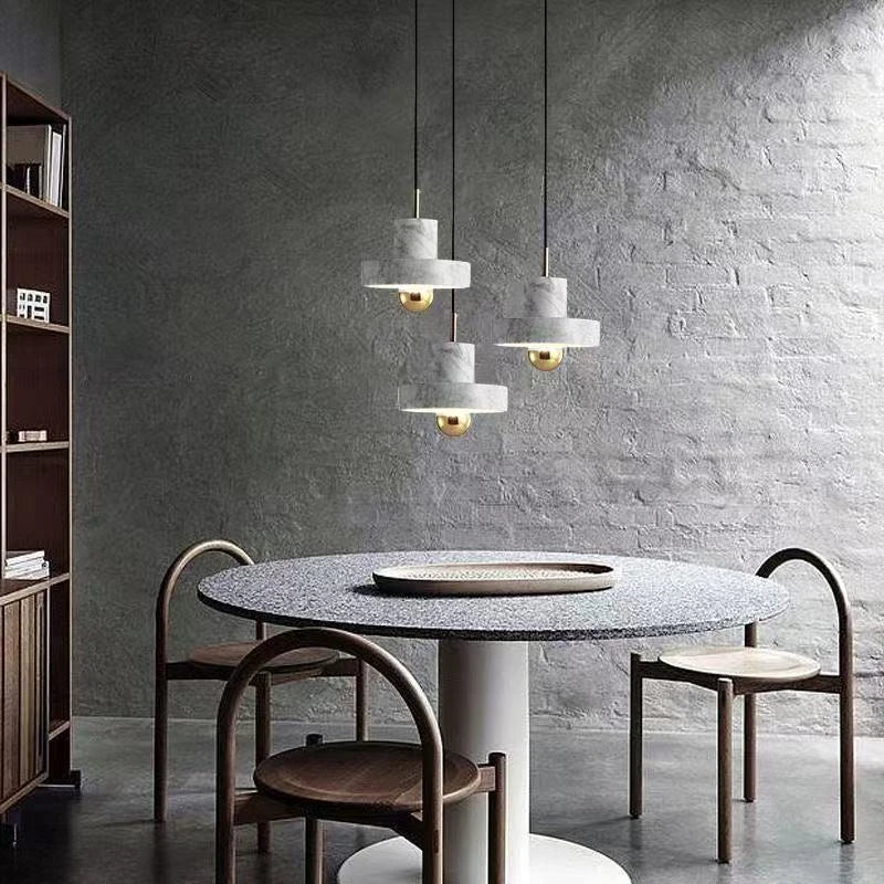 Natural Marble Stone Pendant Lamp – Postmodern Sculptural Hanging Light in Black, Dark Green or White Marble for Dining