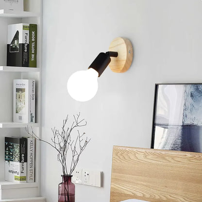 Vintage Retro Adjustable Wall Lamp – 180° Rotating Wood & Iron Sconce, Industrial Bedside Reading Light in Black or White