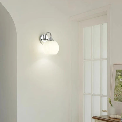 Quashion Modern Ribbed Glass Globe Wall Lamp – Polished Chrome or Brass Minimalist Wall Sconce for Bathroom, Bedroom & Hallway