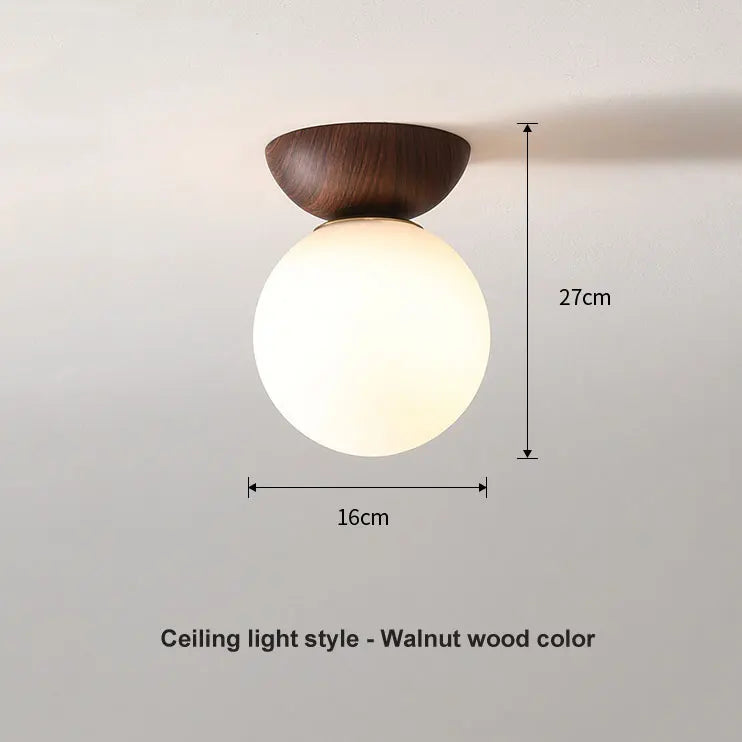 Nordic Opal Glass Globe Light with Wood-Effect Finish – Pendant or Ceiling Mount in Natural Wood or Walnut Look