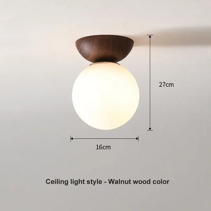 Nordic Opal Glass Globe Light with Wood-Effect Finish – Pendant or Ceiling Mount in Natural Wood or Walnut Look