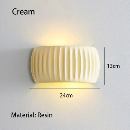 French Ribbed Resin Wall Lamp – Textured Up & Down Wall Sconce in Cream, Green or Brown Orange, Warm White for Bedroom & Hallway