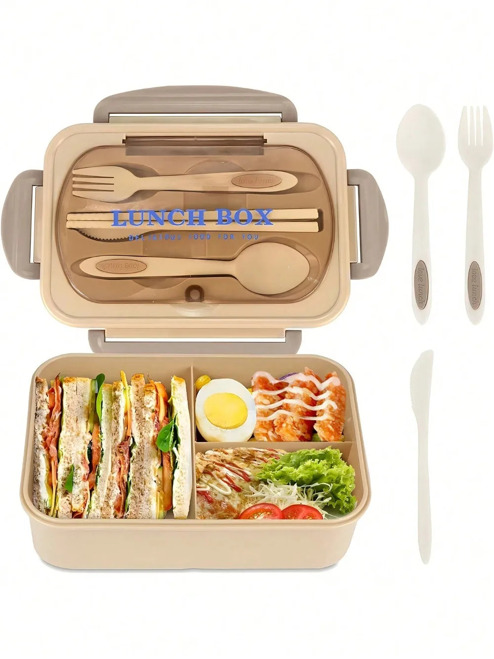 MealMate 1200ml Bento Lunch Box with Utensils – 4-Compartment Leak-Proof Silicone Seal Food Container for Work & School