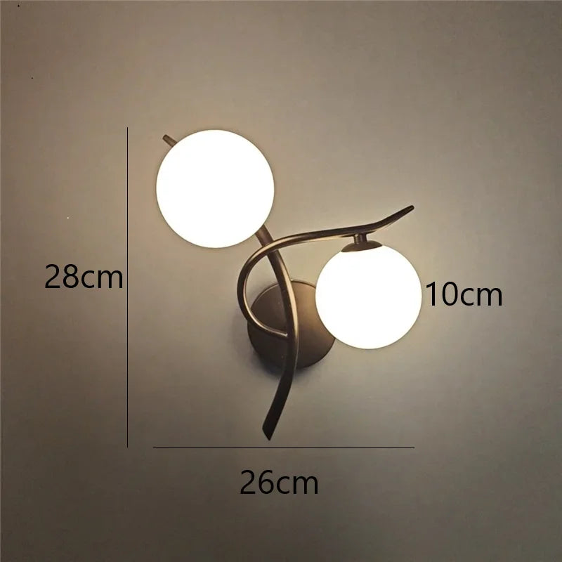 Lunara Nordic Dual-Globe LED Wall Light – Sculptural Gold or Black Frame Wall Sconce with Frosted Glass, Left or Right