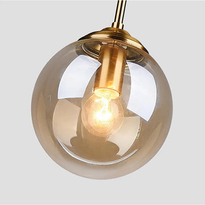 Modern Nordic Glass Globe Pendant Light – Clear, Amber or Smoke Grey Glass Hanging Lamp for Dining Room, Kitchen & Cafe