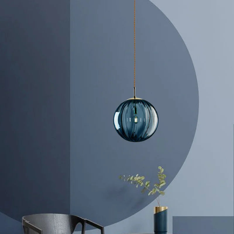 Modern Glass Ball Pendant Light – Nordic Colored Glass Globe Hanging Lamp for Kitchen Island, Dining Room & Bedroom