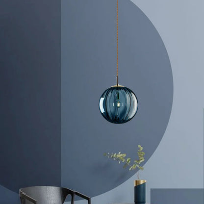 Modern Glass Ball Pendant Light – Nordic Colored Glass Globe Hanging Lamp for Kitchen Island, Dining Room & Bedroom