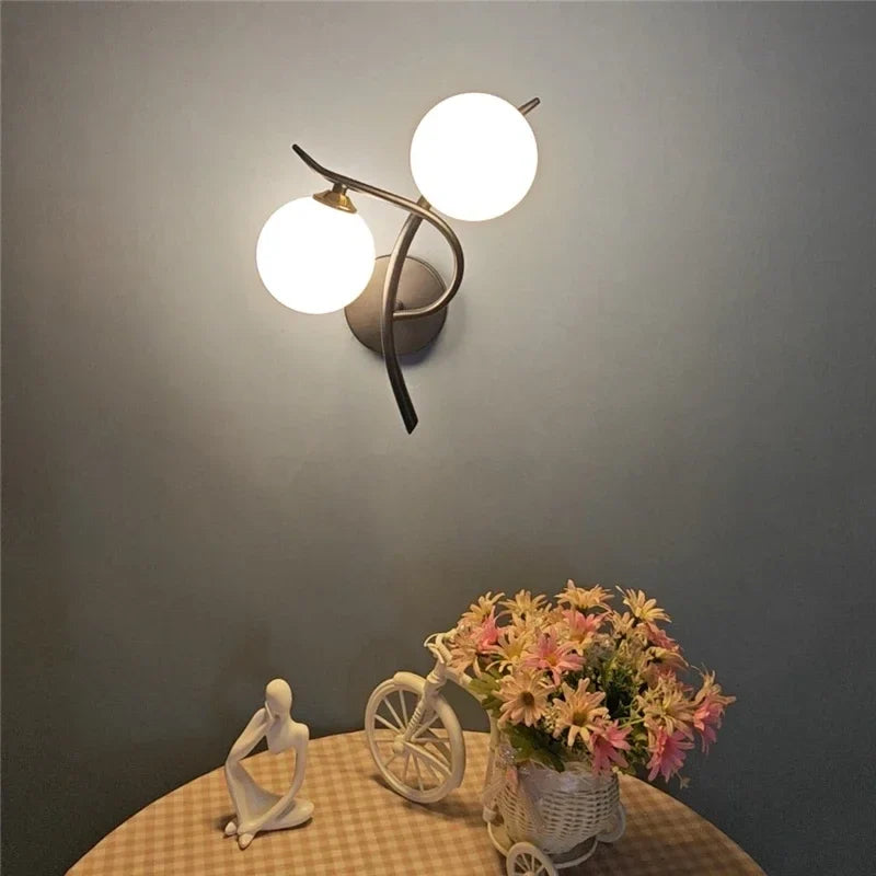 Lunara Nordic Dual-Globe LED Wall Light – Sculptural Gold or Black Frame Wall Sconce with Frosted Glass, Left or Right