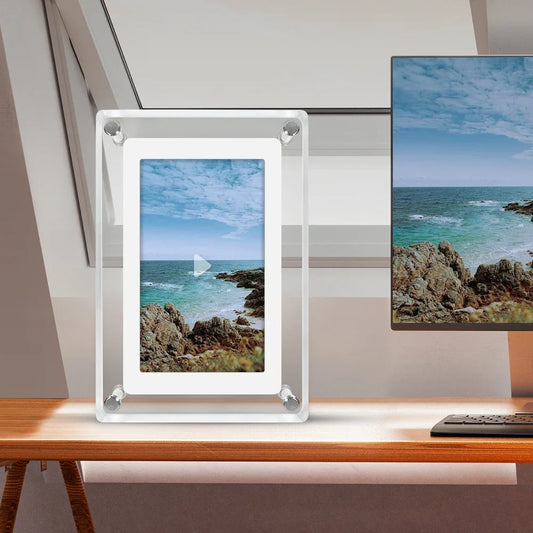 ClearFrame Acrylic Digital Photo Frame – 5 Inch IPS Display with Rechargeable Battery, Portable Video & Photo Player Gift