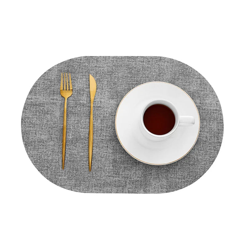 LinoMat Oval Faux Leather Placemats – Linen Texture Heat-Resistant Non-Slip Waterproof Table Mats, Set of 4 or 6, 8 Colors