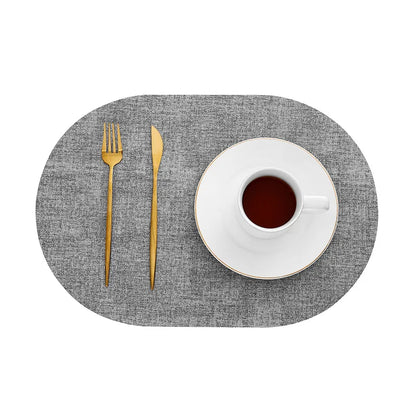 LinoMat Oval Faux Leather Placemats – Linen Texture Heat-Resistant Non-Slip Waterproof Table Mats, Set of 4 or 6, 8 Colors
