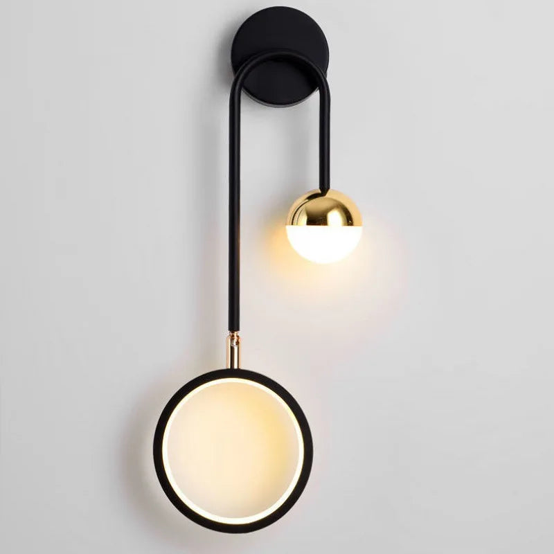 Orbis Modern Nordic LED Wall Light – Sculptural Acrylic Circle Diffuser with Golden Globe Accent, Left or Right Facing