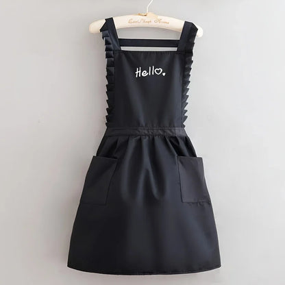 FloraBelle Princess-Style Floral Waterproof Apron – Elegant Women's Work, Gardening & Kitchen Apron in Black or Coffee