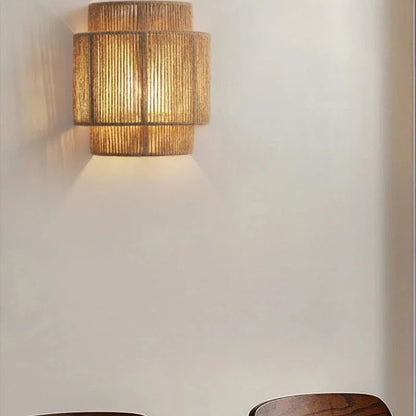 RattanGlow Handwoven Rattan Wall Lamp – Natural Bamboo Boho Wall Sconce with Warm Up & Down Light for Bedroom & Living Room