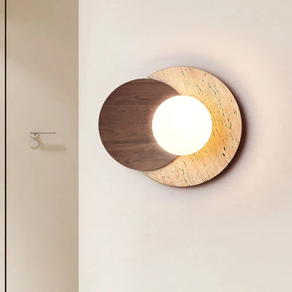 Wabi-Sabi Natural Stone & Wood Wall Lamp – Organic Texture Sconce with Frosted Glass and G9 LED in Walnut or Wood