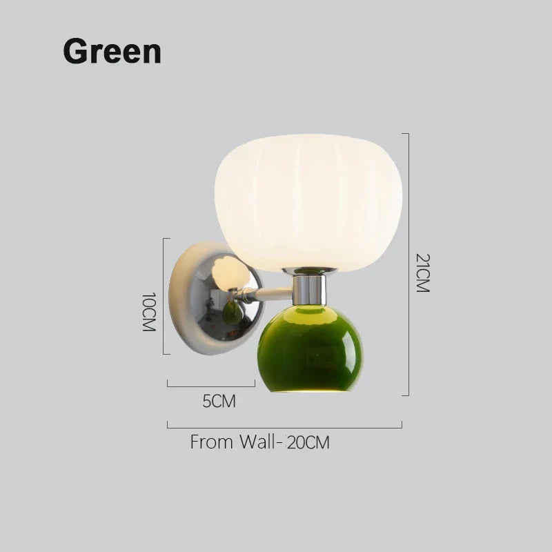 Nordic Pumpkin Glass Wall Lamp – Sculptural Frosted Glass & Metal Sconce in Red, Green or Beige, Warm or Cool White