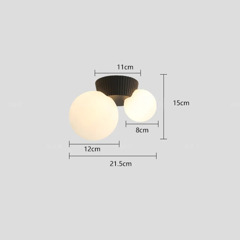 Luméa French Modern Double-Globe Ceiling Light – Ribbed Metal & Frosted Glass Fixture in Green, Beige, Red or Black