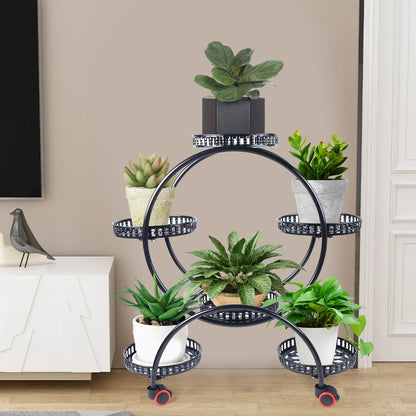 6-Tier Metal Plant Stand with Wheels – Rolling Flower Pot Holder Rack for Indoor & Outdoor Patio, Balcony & Living Room