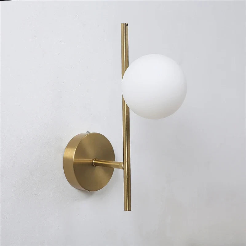 Astra Gold Frosted Glass Globe Wall Light – Modern Single or Double Globe Wall Sconce for Bedroom, Hallway & Bathroom