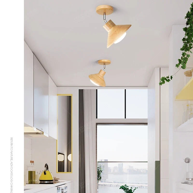 NordicWood Natural Timber Cone Ceiling Lamp – Solid Wood & Metal Scandinavian Ceiling Light, Warm or Cool White