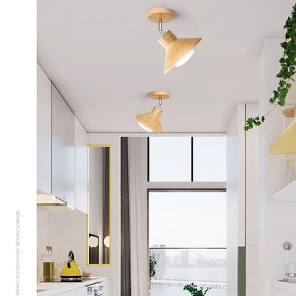 NordicWood Natural Timber Cone Ceiling Lamp – Solid Wood & Metal Scandinavian Ceiling Light, Warm or Cool White