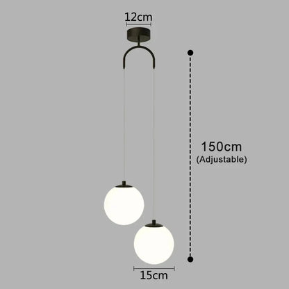 Luna Opal Glass Globe Pendant Light – Modern Nordic 1 or 2 Head Hanging Lamp in Black, White or Gold for Dining & Kitchen
