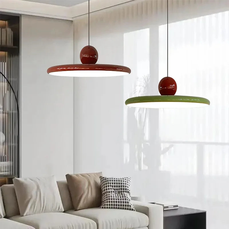 Nordic Flying Saucer LED Pendant Light – 56W Cream-Style Ceiling Lamp with Warm, Cool or Tri-Color Light, 30 or 40 cm