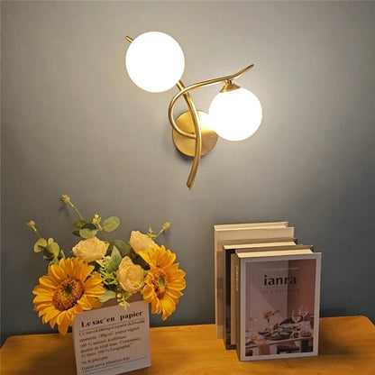 Lunara Nordic Dual-Globe LED Wall Light – Sculptural Gold or Black Frame Wall Sconce with Frosted Glass, Left or Right