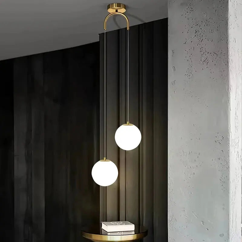 Luna Opal Glass Globe Pendant Light – Modern Nordic 1 or 2 Head Hanging Lamp in Black, White or Gold for Dining & Kitchen