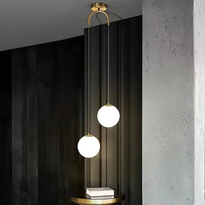 Luna Opal Glass Globe Pendant Light – Modern Nordic 1 or 2 Head Hanging Lamp in Black, White or Gold for Dining & Kitchen