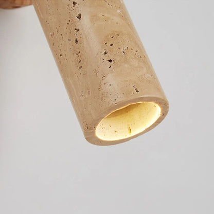 Huangdong Wabi-Sabi Travertine & Wood Wall Lamp – Japanese Natural Stone Wall Sconce with Focused Warm Light