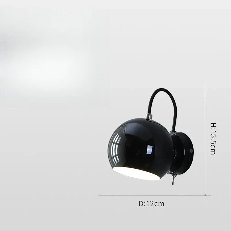 Nordic Adjustable Dome Wall Lamp – Rotatable Space-Saving Bedside Sconce in Grey, White or Black for Reading & Hallway