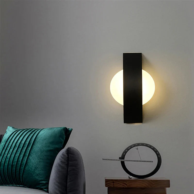 Modern Acrylic Sphere Wall Lamp – Minimalist Nordic Geometric Iron Panel LED Sconce, Round or Square, Warm or White Light