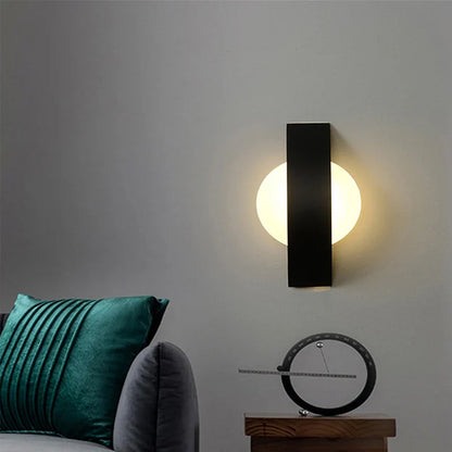 Modern Acrylic Sphere Wall Lamp – Minimalist Nordic Geometric Iron Panel LED Sconce, Round or Square, Warm or White Light