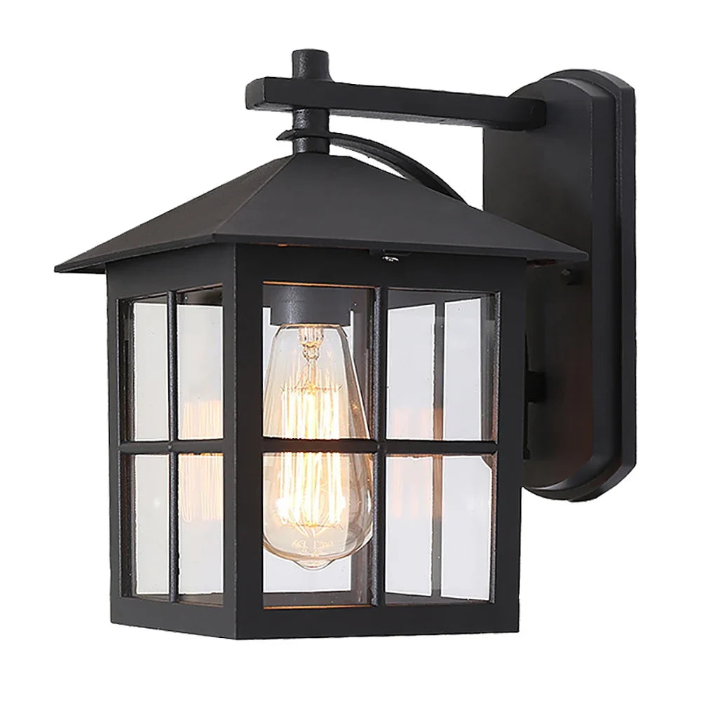 Camden Vintage Outdoor Wall Lantern – Classic Black Metal & Clear Glass E27 Porch Light, IP44 Rust-Resistant Sconce