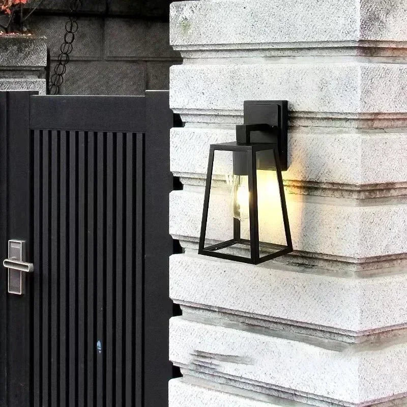 Verona Modern Outdoor Wall Lantern – European-Style Geometric Glass or Acrylic Weatherproof Porch Light in Matte Black