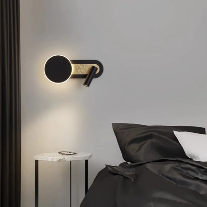 HaloBeam Dual LED Wall Light – Modern Nordic Ring Light with Adjustable Spotlight, Warm White Reading Lamp for Bedroom