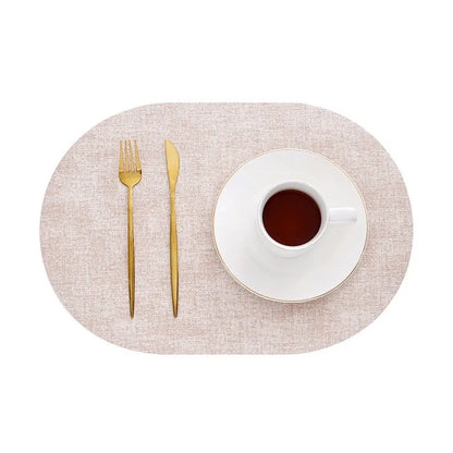 LinoMat Oval Faux Leather Placemats – Linen Texture Heat-Resistant Non-Slip Waterproof Table Mats, Set of 4 or 6, 8 Colors