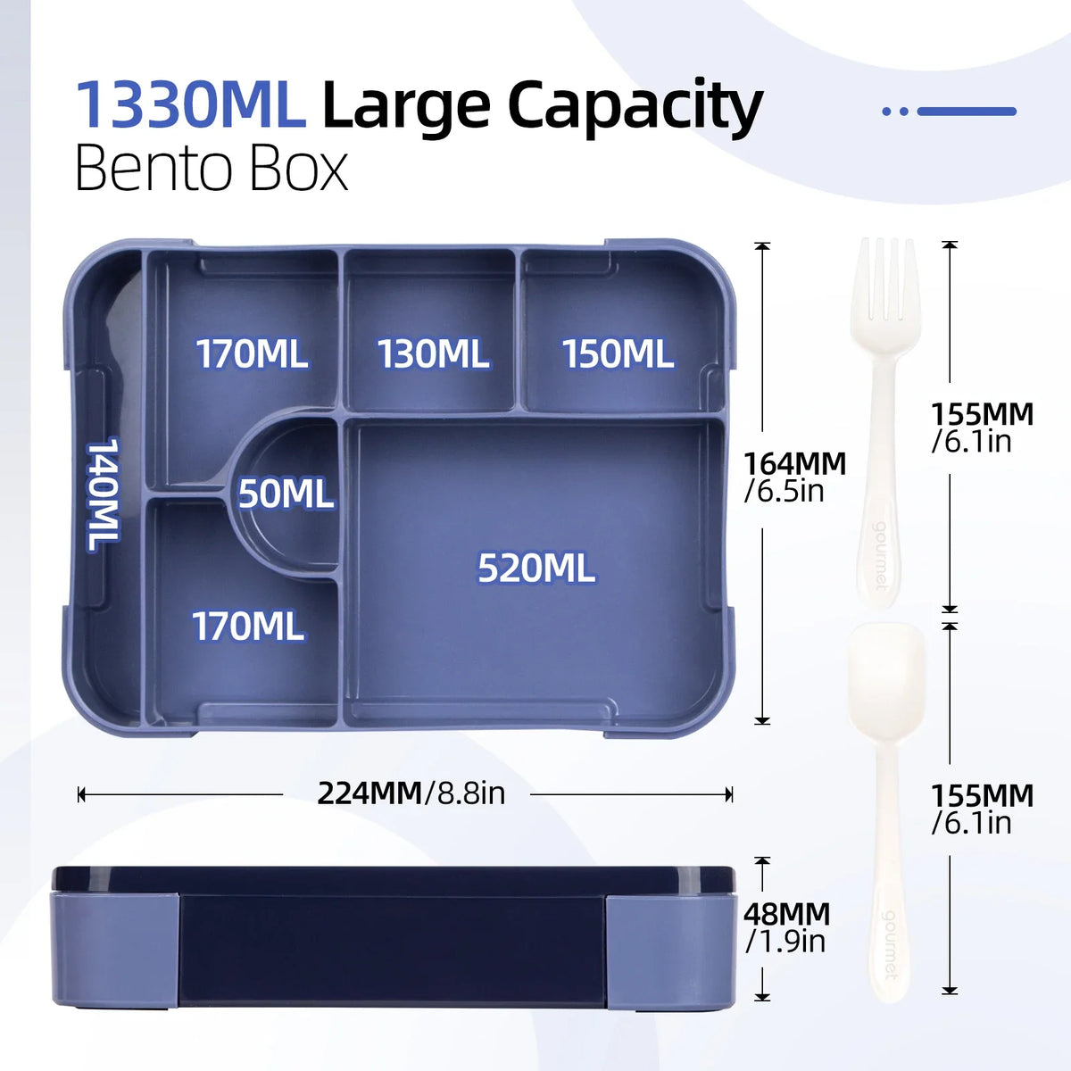 BentoMax 1330ml Large Leakproof Bento Lunch Box – 7-Section Microwave-Safe Food Container for School, Work & Travel, 7 Colors